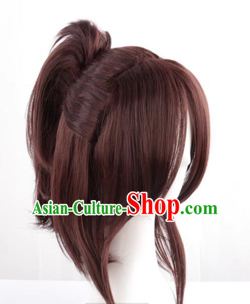 Mixed Brown Single Ponytail Cos Anime High Temperature Silk Wig