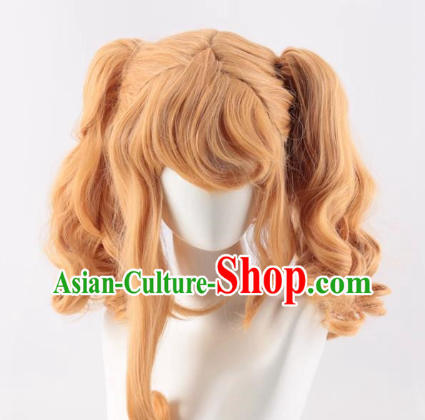 Black Butler Elizabeth Cos Wig Golden Split Tiger Mouth Clip Double Curly Ponytail Fake Hair