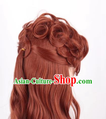 Retro Style Brown High Top Curly Hair Ladies Medium Long Hair Lady Dance Performance Photo Cos Wig