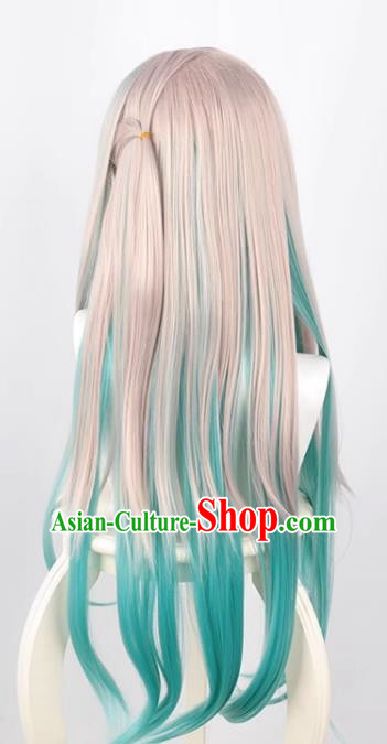 Earth Bound Boy Hanako Kun Bashun Ningning Silver Gray Gradient Green Long Straight Hair Cos Wig