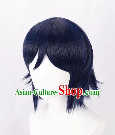 Cos Mixed Blue Male Short Hair Straight Hair Anime Wig