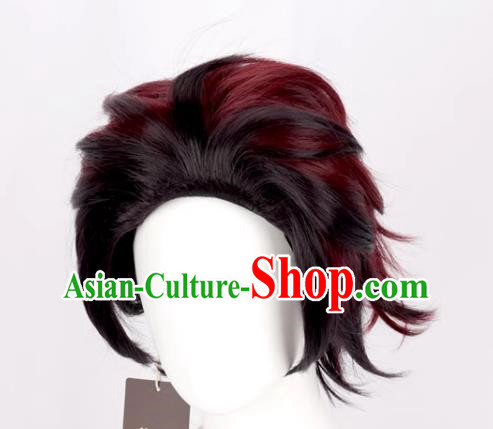 Demon Slayer Cos Tanjiro Kamado's Gradient Back And Reverse Style Anime Wig