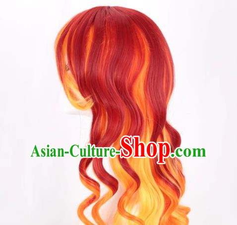 Ladies Gradient Long Curly Hair Red Gradient Orange Long Hair European And American Cosplay Nightclub Full Wig