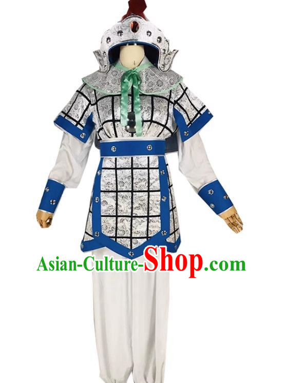 Blue Drama Soldier Clothes Costumes Yue Opera Huangmei Opera Costumes Qiong Opera Singer Opera Male Soldier Wusheng Clothes