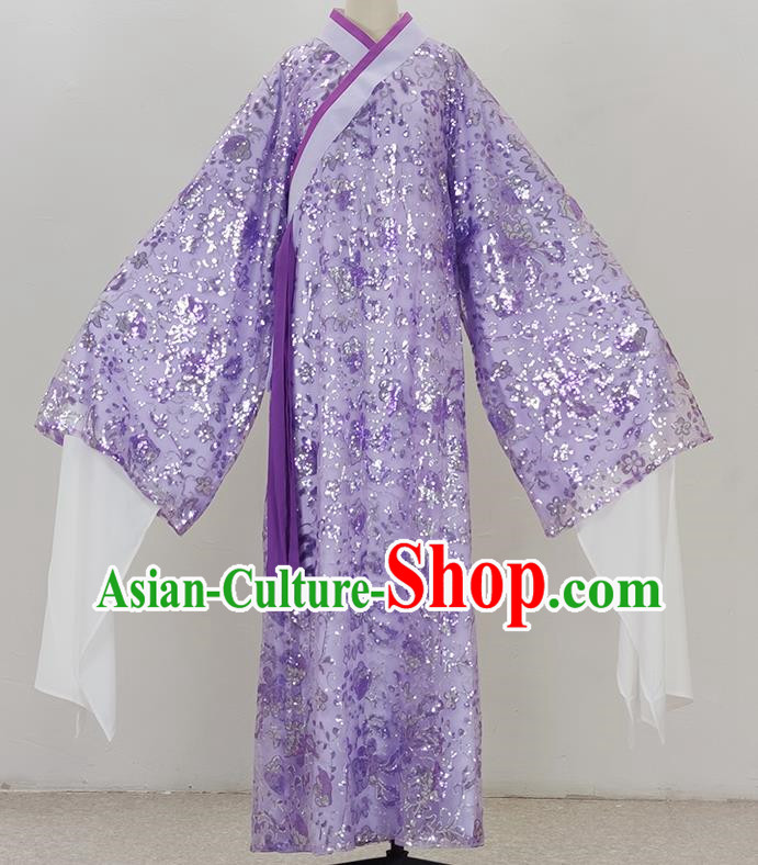 Purple Drama Costumes Ancient Costumes Yue Opera Huangmei Opera Costumes Cantonese Opera And Qiong Opera Costumes Sequins Diagonal Collar Water Sleeves Student Clothes