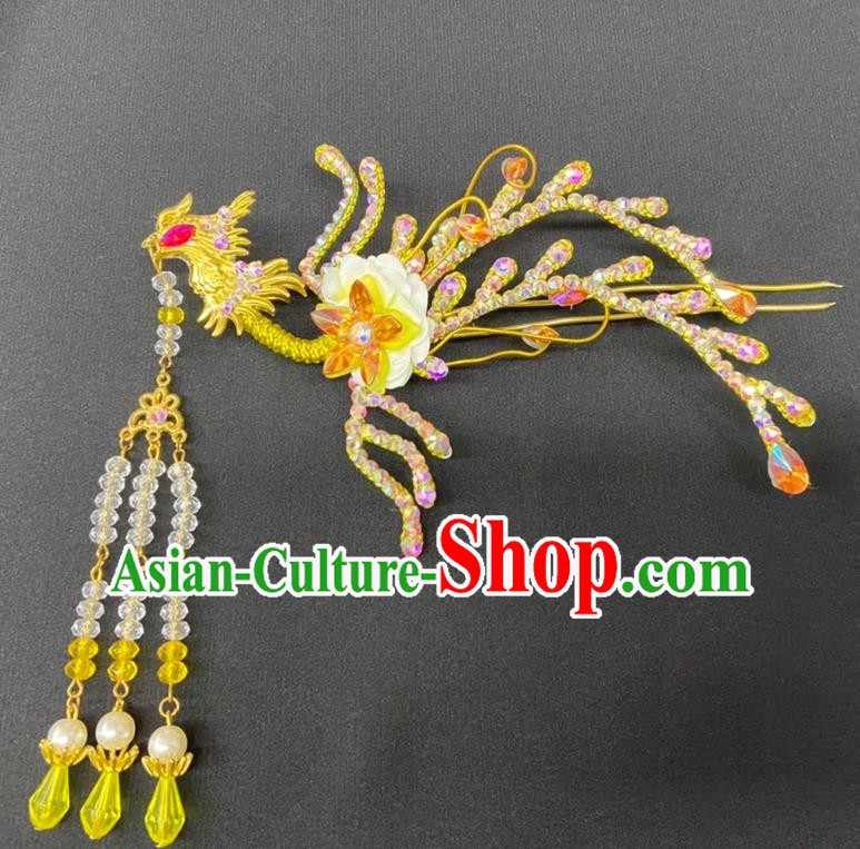 Golden Drama Costumes Ancient Costumes Shaoxing Opera Huangmei Opera Costumes Headdresses Accessories Miss Huadan Phoenix Hairpin