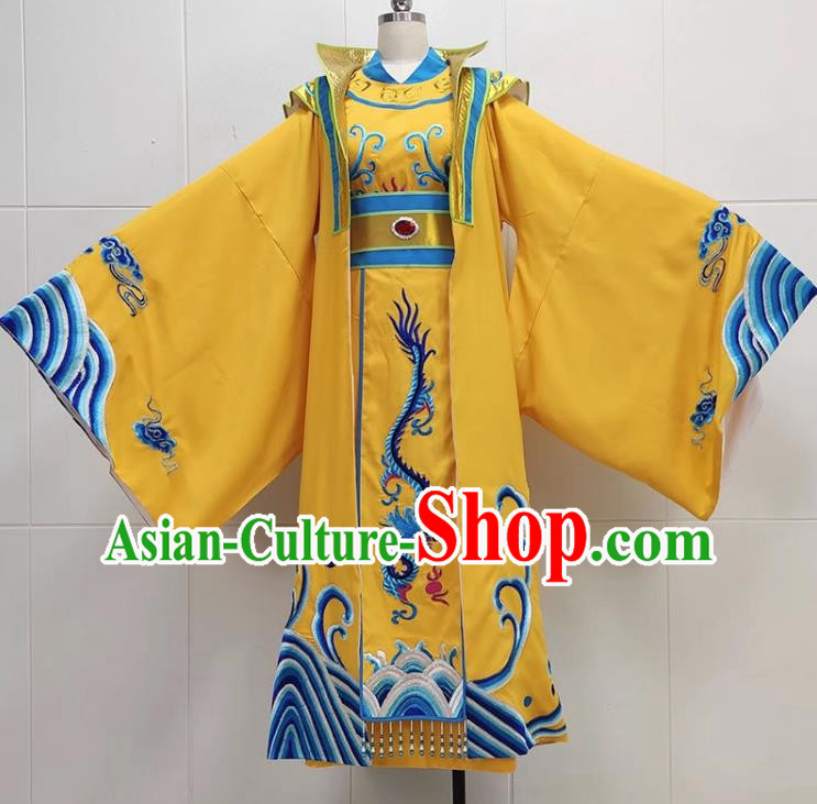 Golden Drama Costumes Ancient Costumes Shaoxing Opera Huangmei Opera Niche Embroidered Dragons Water Legs Large Cuffs Qinghe King Dragon Robe Emperor Prince Clothes