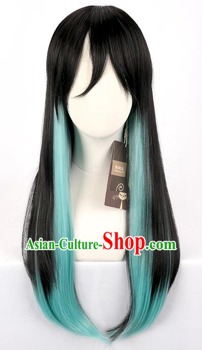 Demon Slayer Kimetsu No Yaiba Tokitoru Muichiro Black Gradient Blue Green Long Straight Hair Kasumu Cos Wig