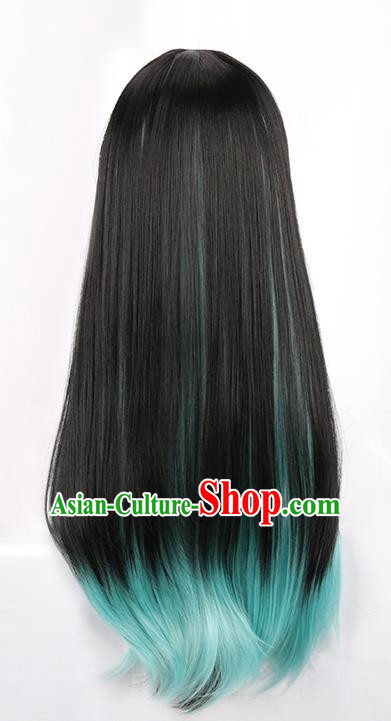 Demon Slayer Kimetsu No Yaiba Tokitoru Muichiro Black Gradient Blue Green Long Straight Hair Kasumu Cos Wig