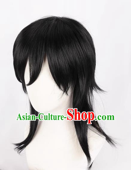 Demon Slayer Kimetsu No Yaiba Tomioka Giyu COS Style Wig Tiger Mouth Clip Black Fluffy Fake Hair