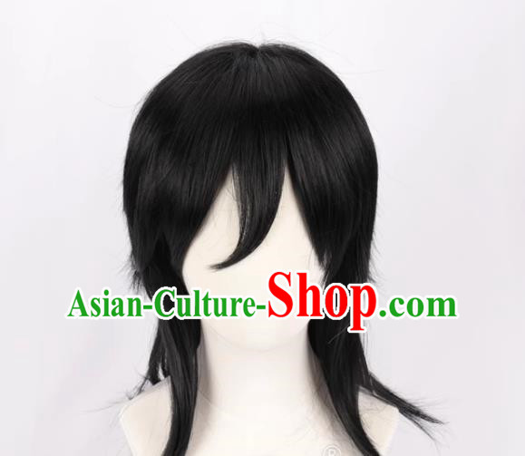 Demon Slayer Kimetsu No Yaiba Tomioka Giyu COS Style Wig Tiger Mouth Clip Black Fluffy Fake Hair