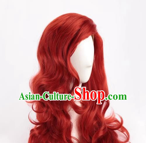 Copper Red Cosplay Full Headgear High Temperature Silk Long Curly Hair Women Bangs Upturned Cos Wig