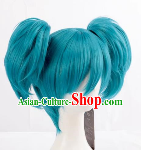 Cosplay Sally Face Sally  Face Mixed With Blue Lake Blue Twin Ponytails Anime Wig