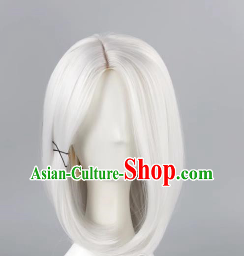 3 7 Points Scalp Silver White Cos Anime Wig For Men And Women