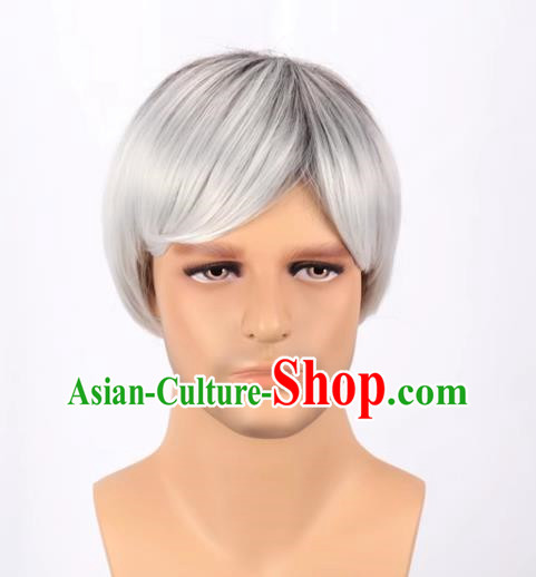 European And American Black Gradient White Men Short Hair Short Straight Hair Men Fake Hair Cos Full Wig