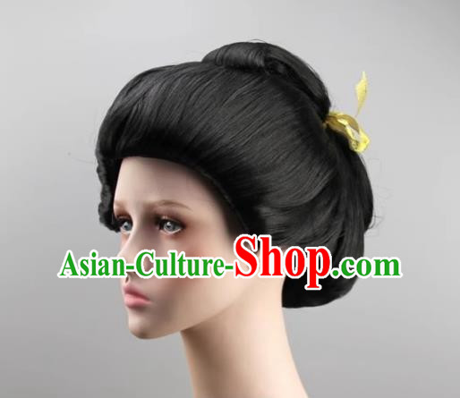 Japanese Geisha And Oiran Large Pan Head Costume Imperial Concubine Head Black Female Performance COS Wig