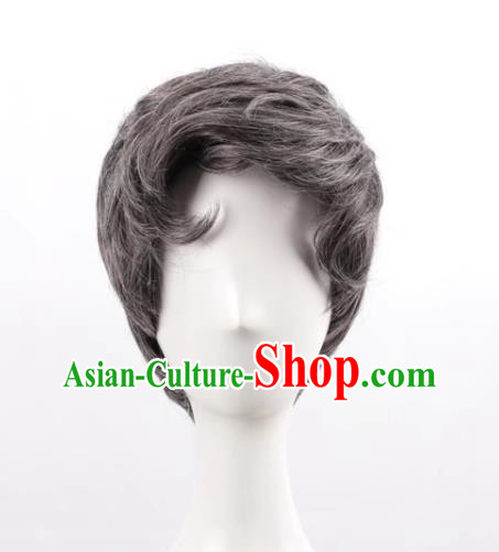 Stage Props Show Grandpa Wig Middle Aged Gray Male Short Hair Hood Cosplay Wig