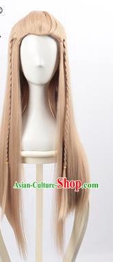 Mixed Flaxen Beauty Peak Braid Style Long Straight Hair Cos Wig