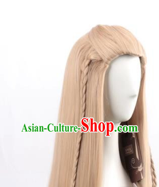 Mixed Flaxen Beauty Peak Braid Style Long Straight Hair Cos Wig