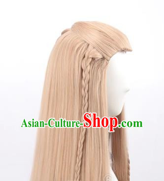 Mixed Flaxen Beauty Peak Braid Style Long Straight Hair Cos Wig