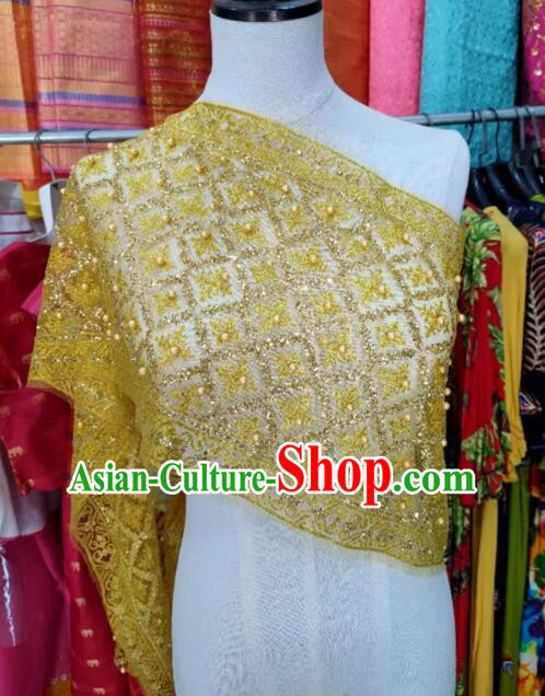 Handmade Embroidered Beads Shawl Golden Mantilla Thailand Traditional Costume