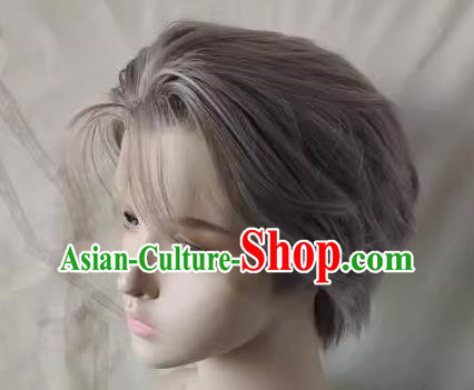 Ancient Costume Front Hook Lace Charlie Sue Men Silver Gray Style Short Hair