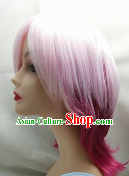 Rose Red Gradient COS Wig Short Hair Girls Overall Hair Cover