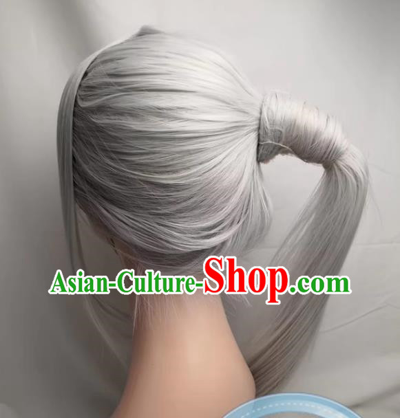 Wig COSPLAY Silver Partial Ponytail Fire Emblem Edelgard Anime Fake Hair