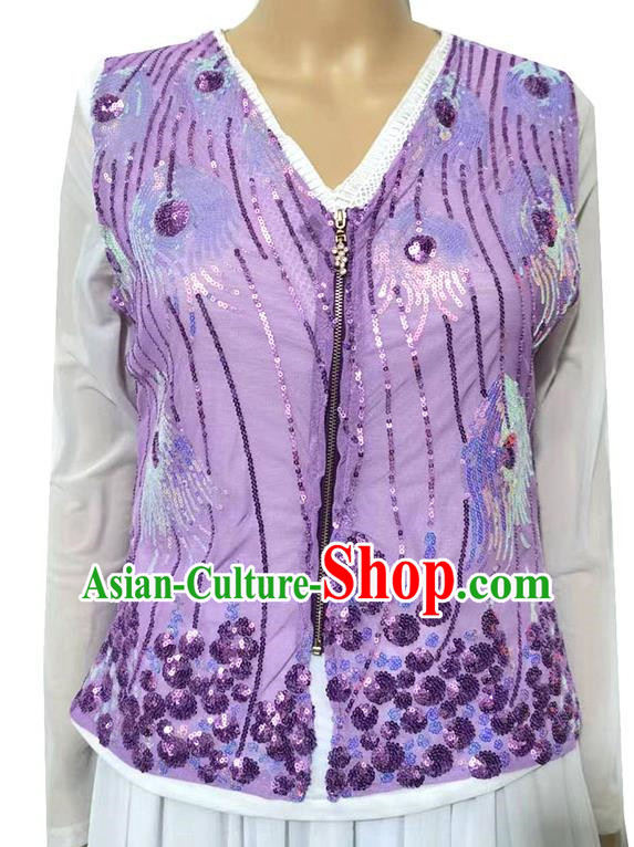 Purple Chinese Xinjiang dance sequined sari stage performance ethnic style vest short style