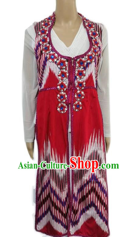 Red China Xinjiang Dance Costume Adelaide Heavy Industry Long Hot Diamond Vest