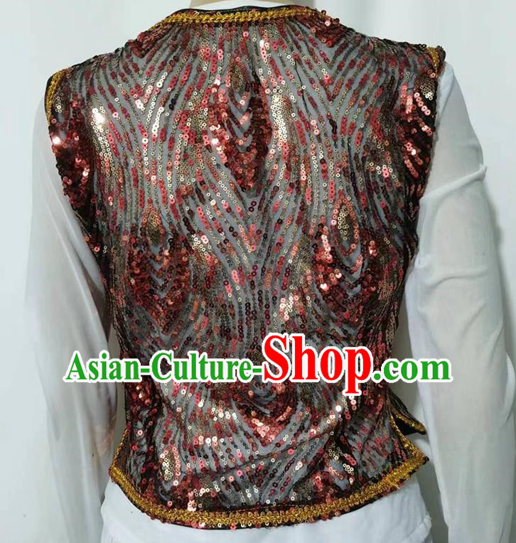 China Xinjiang dance costume Uyghur short embroidered sequined vest stage performance practice vest