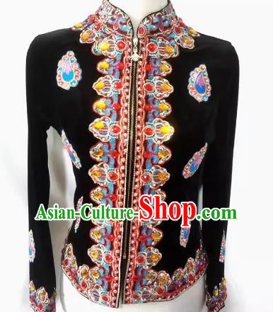 Black China Xinjiang Dance Stage Performance Diamond Velvet Top