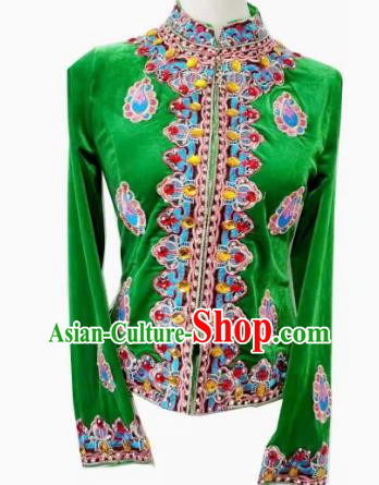 Green China Xinjiang Dance Stage Performance Diamond Gold Velvet Top