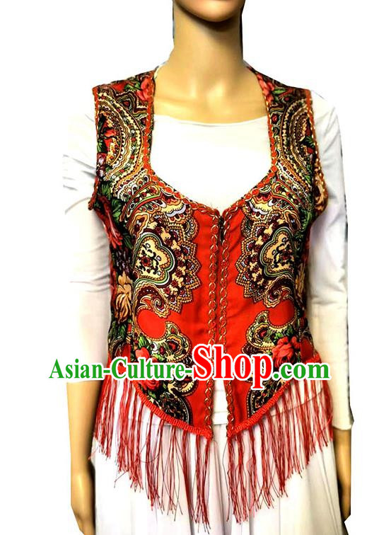 Red China Xinjiang Dance Women Vest Maixi Laipu Ethnic Style Printed Vest