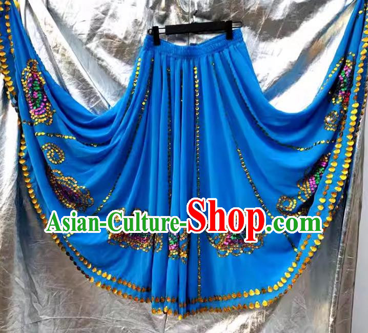 Blue China Xinjiang Dance Uyghur Maixi Laipu Stage Square Dance Ethnic Characteristics Purely Handmade Sequined Swing Skirt