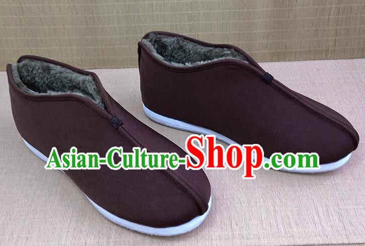 Handmade Brown Winter Boots China Old Beijing Cloth Shoes