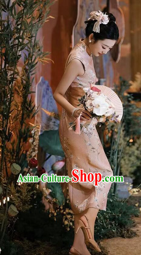 China Traditional Wedding Cheongsam Elegant Mandarin Dress Bride Pink Qipao