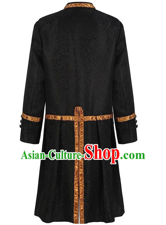 Medieval Black Jacquard Jacket Male Cosplay Old Aristocratic Court Coat Dark Gold Edging Collar Stand-Up Costume