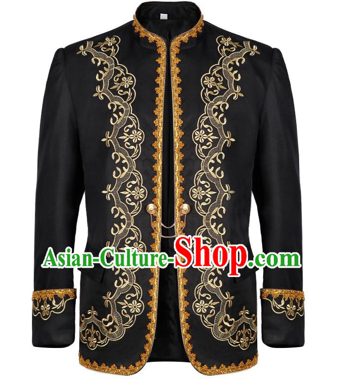 Retro European And American Gold-Embroidered Dress Men Court Dress Stand-Up Collar Jacket Photo Studio Song Medieval Drama Stage Costume