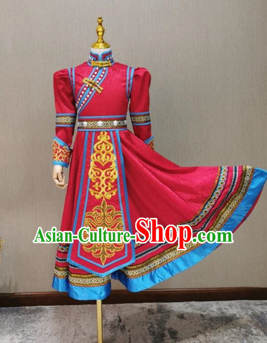 Red Children Mongolian Dance Costume Happy Sunshine Girl Solo Mongolian Costume Female Skirt