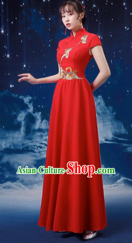 Red Choir Performance Clothing Women Long Skirt Conductor Dress Poetry Recitation Stage Performance Clothing