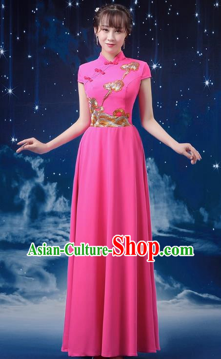 Rose Red Choir Costume Female Long Skirt Conductor Dress Poetry Recitation Stage Performance Costume