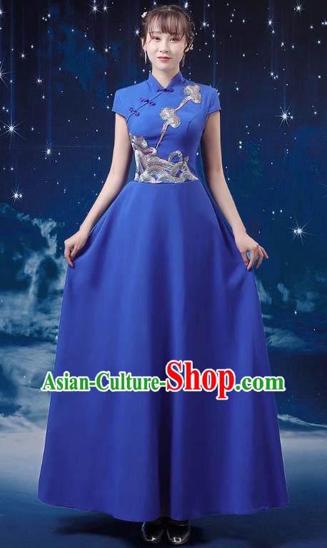 Sapphire Blue Choir Performance Clothing Women Long Skirt Conductor Dress Poetry Recitation Stage Performance Clothing