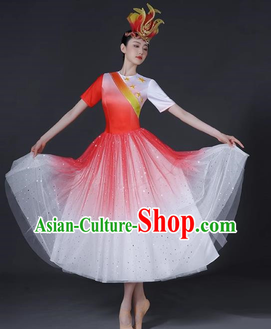 Opening Dance Big Swing Skirt Female Modern Dance Costume Chinese Chorus Dancer Performance Costume In The Lights