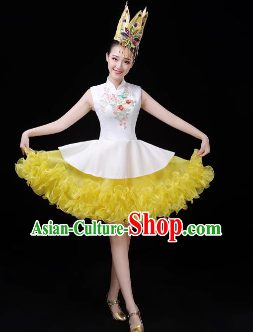 Yellow Modern Dance Costume Fashion Opening Dance Costume Chorus Singing Dancer Skirt Square Dance Costume Female