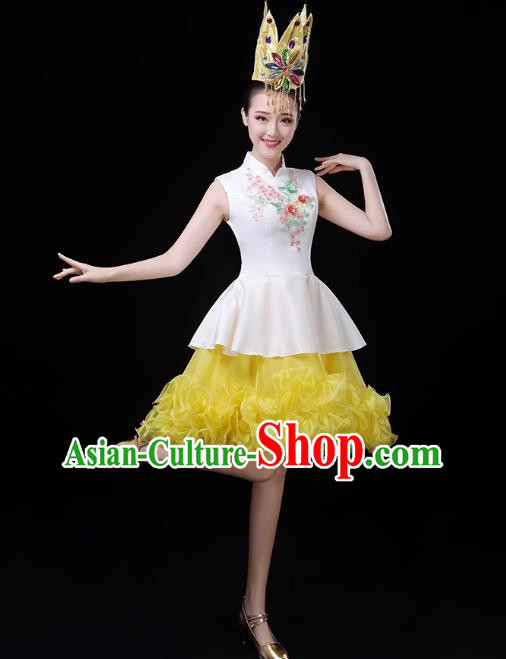 Yellow Modern Dance Costume Fashion Opening Dance Costume Chorus Singing Dancer Skirt Square Dance Costume Female