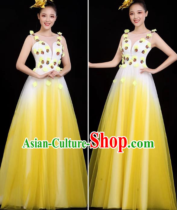 Yellow Opening Dance Large Swing Skirt Performance Costume New Cantata Long Skirt Accompanying Dance Costume Female Modern Dance