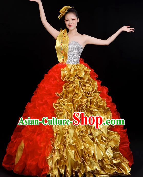 Opening Dance Big Swing Skirt Performance Costume Large Song Partner Dance Costume Female Fashion Modern Stage Long Skirt