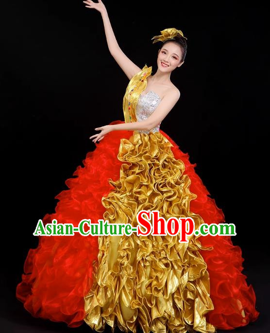 Opening Dance Big Swing Skirt Performance Costume Large Song Partner Dance Costume Female Fashion Modern Stage Long Skirt