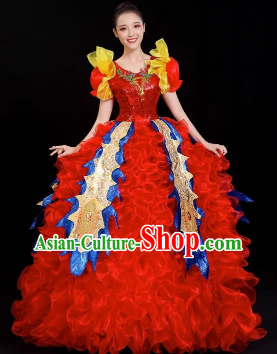 Opening Dance Big Swing Skirt Blessing Motherland Performance Costume Female Dancer Performance Long Skirt Large Adult Parade Costume